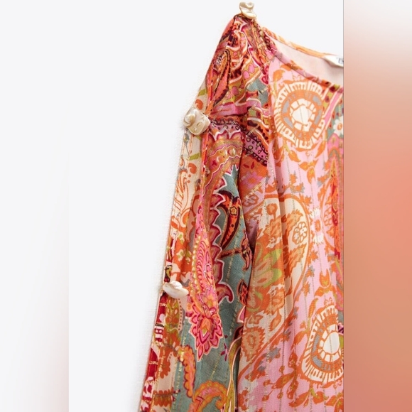 NWT Zara Short Printed Dress Belted Multicolored Orange Size XL 7521/049 - Picture 3 of 15